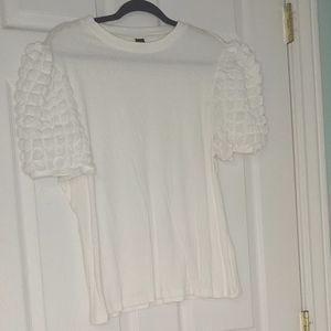 Shein 3XL WHITE PUFF SLEEVE TEE SHIRT RIBBED SHIRT TOP